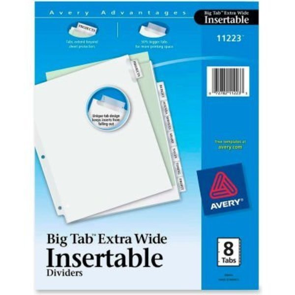 Avery Dennison Avery WorkSaver Extra Wide Big Tab Divider, Blank, 9"x11", 8 Tabs, White/Clear 11223
